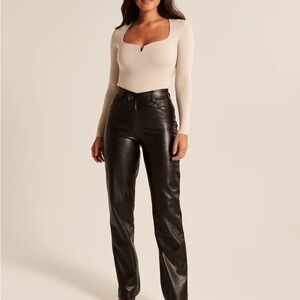Abercrombie Curve Love Criss-Cross Waistband Vegan Leather 90s Straight Pant